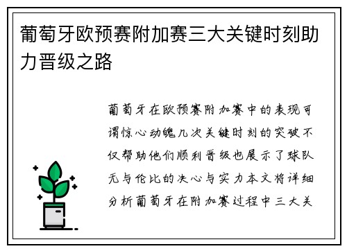 葡萄牙欧预赛附加赛三大关键时刻助力晋级之路