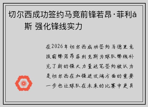 切尔西成功签约马竞前锋若昂·菲利克斯 强化锋线实力
